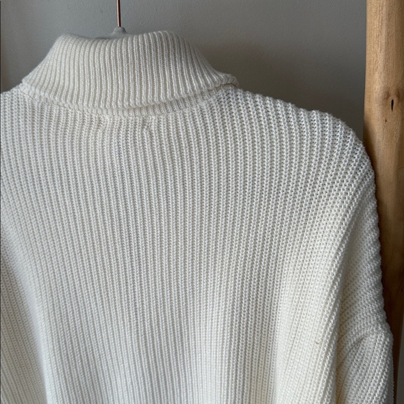 525 America Ivory Cable Knit Fold Collar Half Zip Drop Puff Sleeve Sweater S - Picture 9 of 11